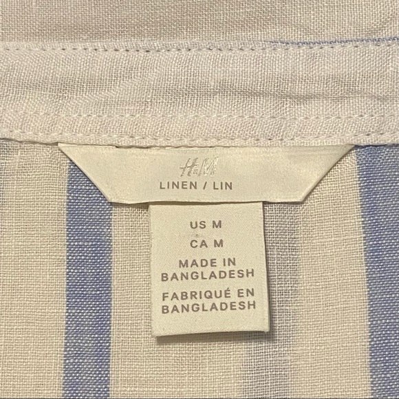 H&M Ladies Linen Blue and White Striped Shirt sz M - Picture 6 of 9